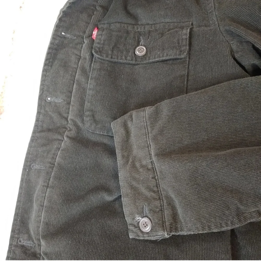 Levi's Sherpa Corduroy Jacket Coat Hipster Preppy Black Hood Button Adult Small - Picture 8 of 13